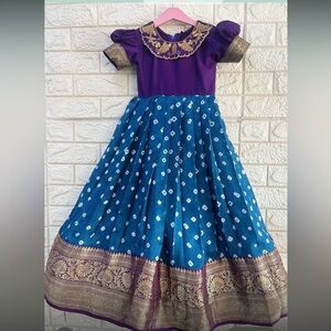 Designer Indian Purple and Blue bandini Girls long Dress